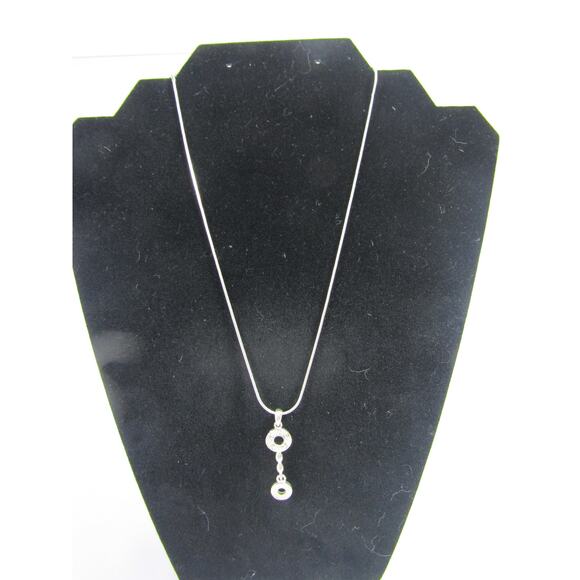 Silver Tone Oval Stud Drop Necklace 22" Minimalist Neutral Boho Cottagecore - Picture 1 of 5